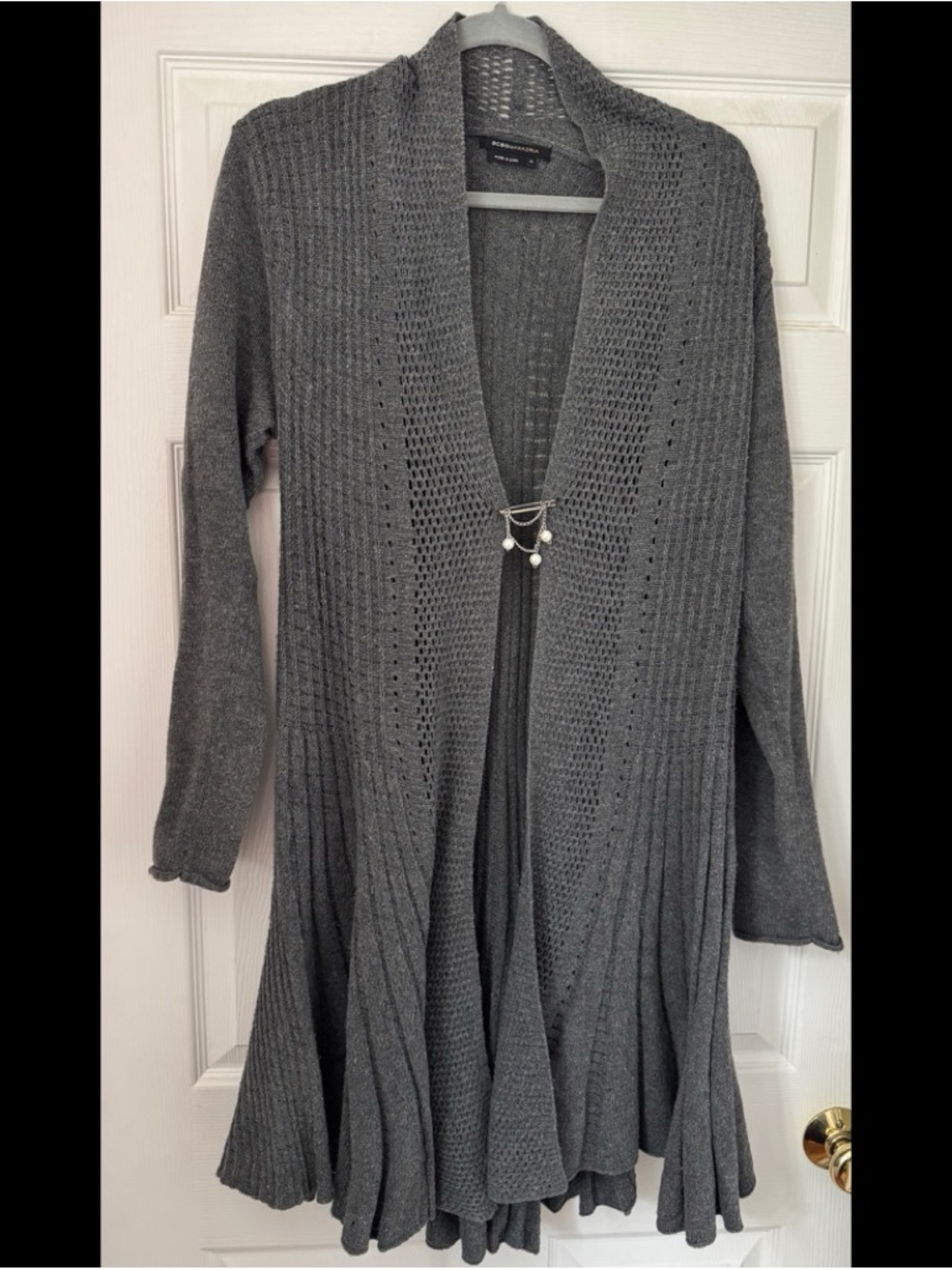 BCBGMaxAzria Gray Open-Front Long Knit Cardigan